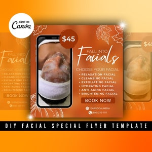 Fall Season Sale Flyer DIY Flyer Template Design Facial Treatment Flyer Book Now Flyer Spa Flyer Esthetician Flyer Autumn Holiday DIY Flyer