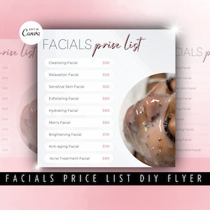 Facials Flyers Template Facial Treatment Flyer Facial Template Price List Flyer Esthetician Flyer Canva Template Book Now Flyer Spa Flyer