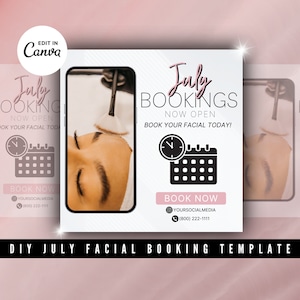 Facial July Booking Flyer DIY Canva Template Facial Treatment Flyer Book Now Flyer Spa Flyer Esthetician Flyer New Client Special Template