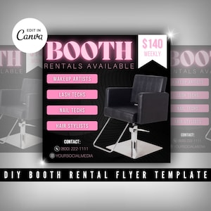 Booth Rental Flyer Booths Available for Rent Salon Flyer Booth Rental Template Nails Makeup Hair Social Media Flyer Canva Editable Template