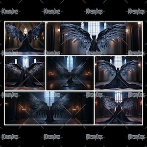 Gothic Dress and Raven Wings Digital Backdrop Set: The Cathedral