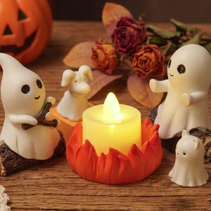 Fête autour d'un feu de camp hanté, Décoration d'Halloween, Ensemble de figurines de fantômes, Scène hantée