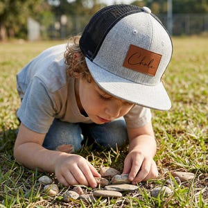 Toddler Hat with Name,Hat for Dad and Son,Trucker Hat Leather Patch,Personalized Toddler Baseball Caps,Hat for Kids Toddler Adult,Infant Hat