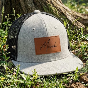 Personalized Name Toddler Hat,Trucker Hat Leather Patch,Hat for Dad and Son,Toddler Baseball Caps,Gift For Baby,Father's Day Gift