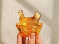 Glass Hen on Nest Salt Cellar Dish, Mini Glass Hen on Nest, Vintage Style Farmhouse Decor, Vintage Glassware Decor