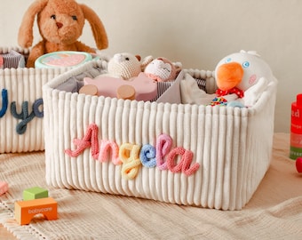 Personalized Corduroy Baby Storage Basket, Custom Embroidered Name Toy Box, Nursery Diaper Caddy Organizer, Baby Shower Gift