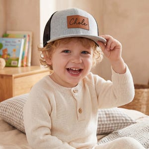 Boné infantil personalizado com nome, estilo caminhoneiro com detalhe em couro, presente para o Dia dos Pais, boné de beisebol infantil, boné para pai e filho, presente para bebê