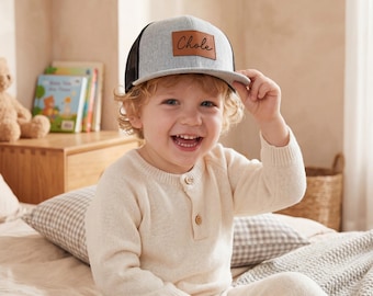 Personalisierte Name Kleinkind Hut, Trucker Hut mit Lederpatch, Vatertagsgeschenk, Kleinkind Baseball Caps, Hut für Papa und Sohn, Geschenk für Baby