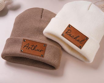 Personalisierte Babymütze, Neugeborene Babymütze, Unisex Babymützen, Erwachsene Kindermütze mit Namen Patch, gestrickte Mütze für Baby, Babypartygeschenk