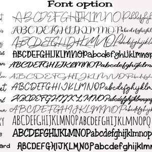 K&ouml;nnte beinhalten: Darstellung von 12 Schriftarten, jeweils mit Namen und dem Alphabet in Gro&szlig;- und Kleinbuchstaben. Die Schriftarten variieren von eleganten Schreibschriften bis hin zu fetten Blockbuchstaben.