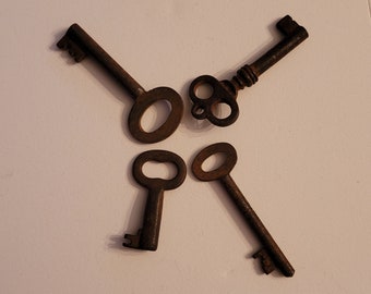 Clés squelettiques ornées authentiques vintage, clés de baril vintage, clés rouillées