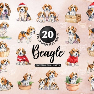 Cute Beagle Watercolor Dog PNG, Watercolor Dog Family Portrait, Dog Puppies Breed Clipart Printable, For Commercial Use POD & DIY