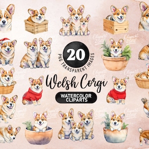 Cute Welsh Corgi Watercolor Dog PNG, Watercolor Dog Family Portrait, Dog Puppies Breed Clipart Printable, For Commercial Use POD & DIY