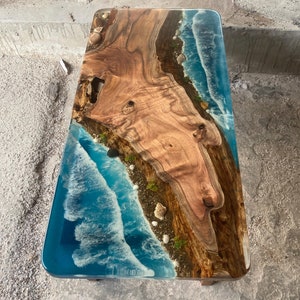 Custom Ocean Epoxy Resin & Walnut Table – 200-300 Year Old Timber, Custom Dining Table, Epoxy Coffee Table, Ocean Wave Table, River Table