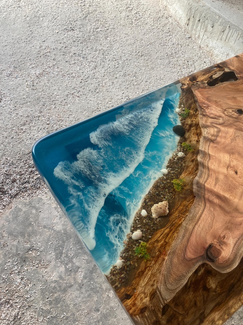 Custom Ocean Epoxy Resin & Walnut Table – 200-300 Year Old Timber ...