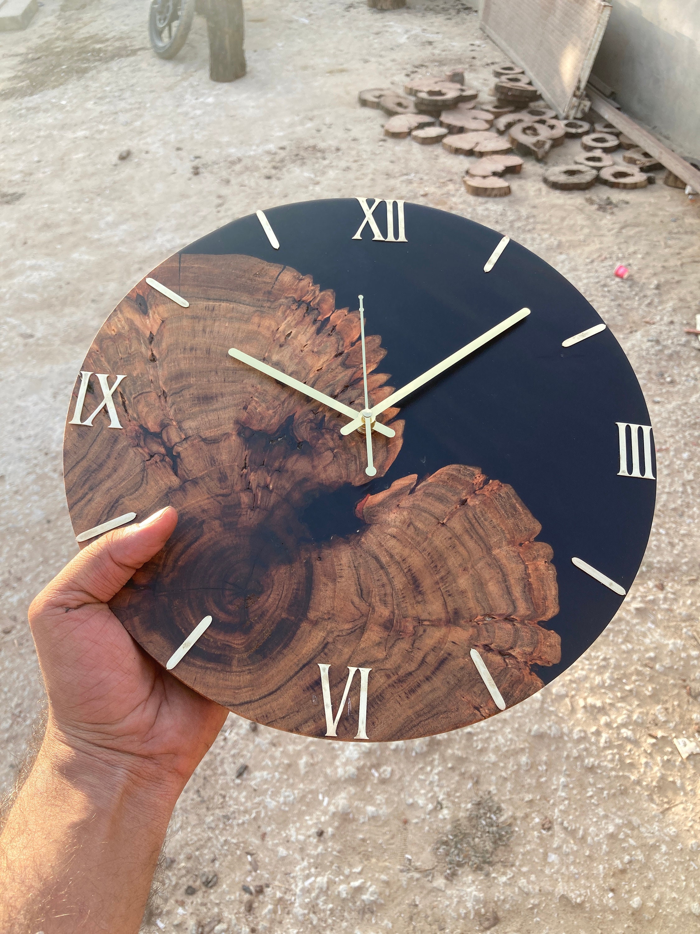 Minimalistic Epoxy Resin and Walnut Wood Wall Clock – Handmade Wood Art ...