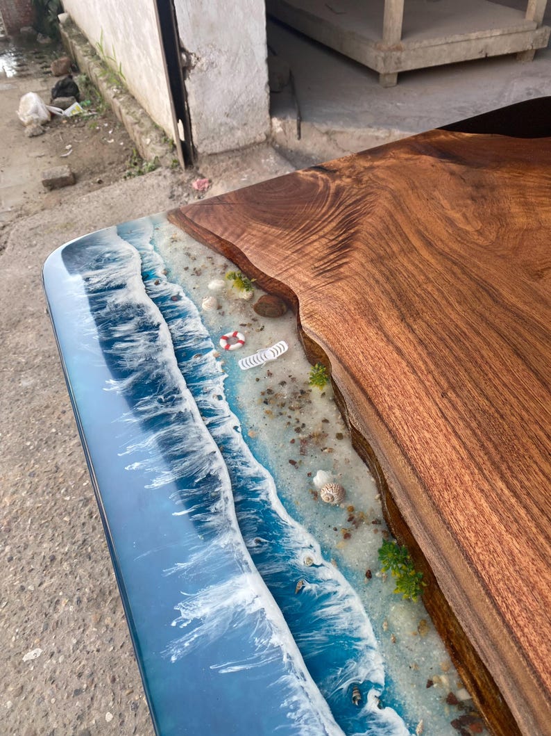 Custom Epoxy Resin & Walnut Ocean Table – 200-300 Year Old Timber ...