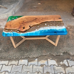 Custom Epoxy Resin & Walnut Ocean Table – 200-300 Year Old Timber, Custom Dining Table, Epoxy Coffee Table, Ocean Wave Table, River Table