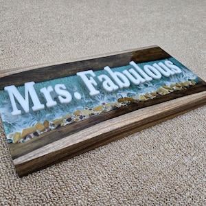 Targa personalizzata in resina epossidica con nome del fiume, insegna personalizzata in legno di noce, cartello con nome di lusso fatto a mano, cartello in resina epossidica