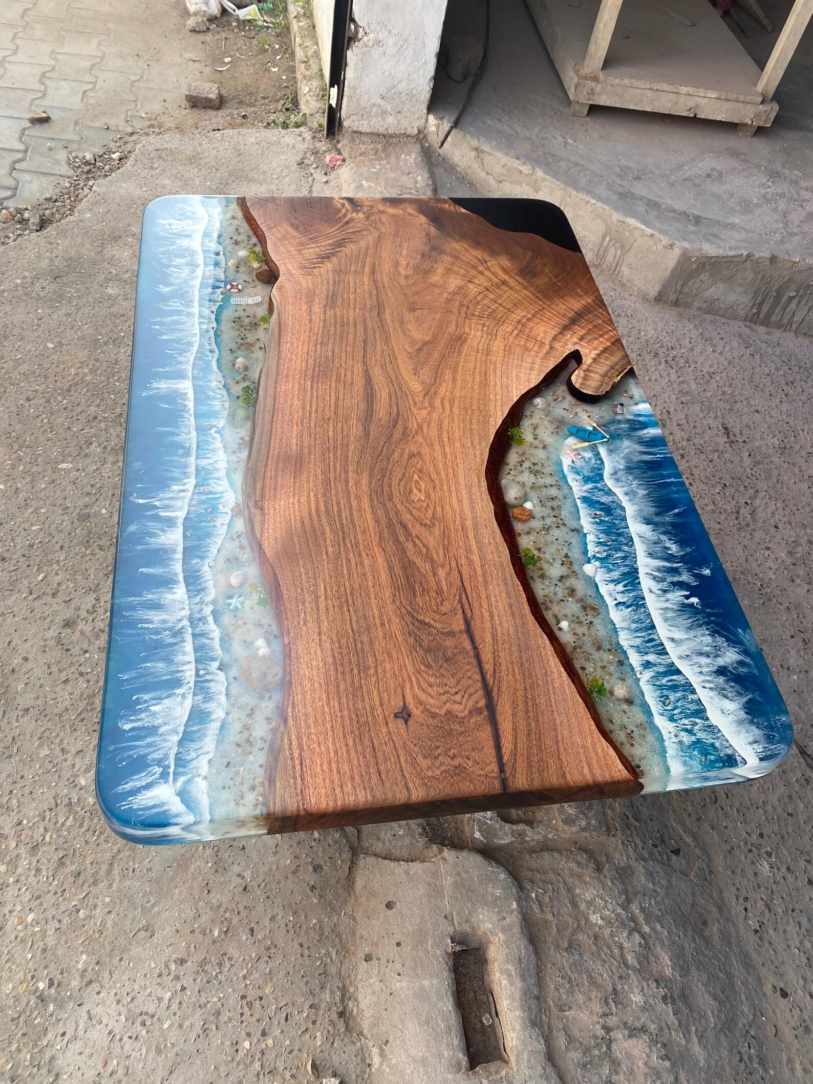 Custom Epoxy Resin & Walnut Ocean Table – 200-300 Year Old Timber ...