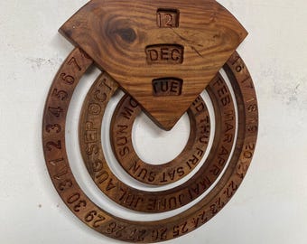 Handcrafted Walnut Wood Perpetual Wall Calendar – Rustic Home & Office Decor, Wooden Calendar, Handmade Calendar, Walnut Wood Calendar