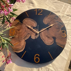 Luxury Epoxy Resin and Walnut Wood Wall Clock – Handmade Wood Art Decor