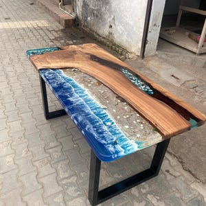 Custom Epoxy Resin & Walnut Ocean Table – 200-300 Year Old Timber, Custom Dining Table, Epoxy Coffee Table, Ocean Wave Table, River Table