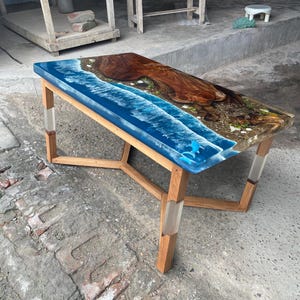 Custom Epoxy Resin & Walnut Ocean Table – 200-300 Year Old Timber, Custom Dining Table, Epoxy Coffee Table, Ocean Wave Table, River Table