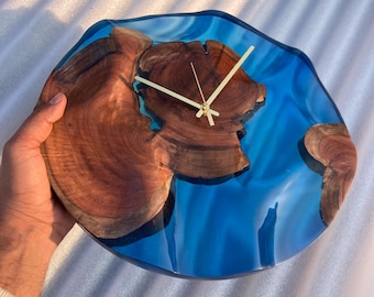Handcrafted Wooden Epoxy Resin Wall Clock – Modern Rustic Decor, Silent Quartz, Unique Home & Office Accent