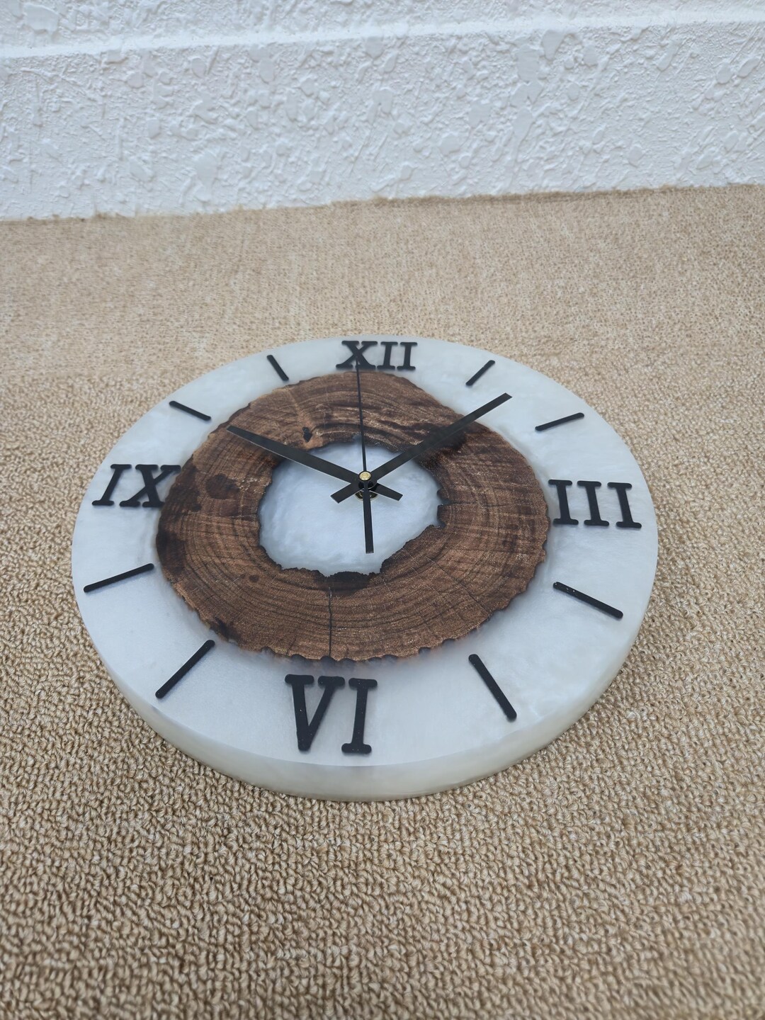 Rustic Wood & Epoxy Resin Wall Clock – Handmade Live Edge Tree Slice ...