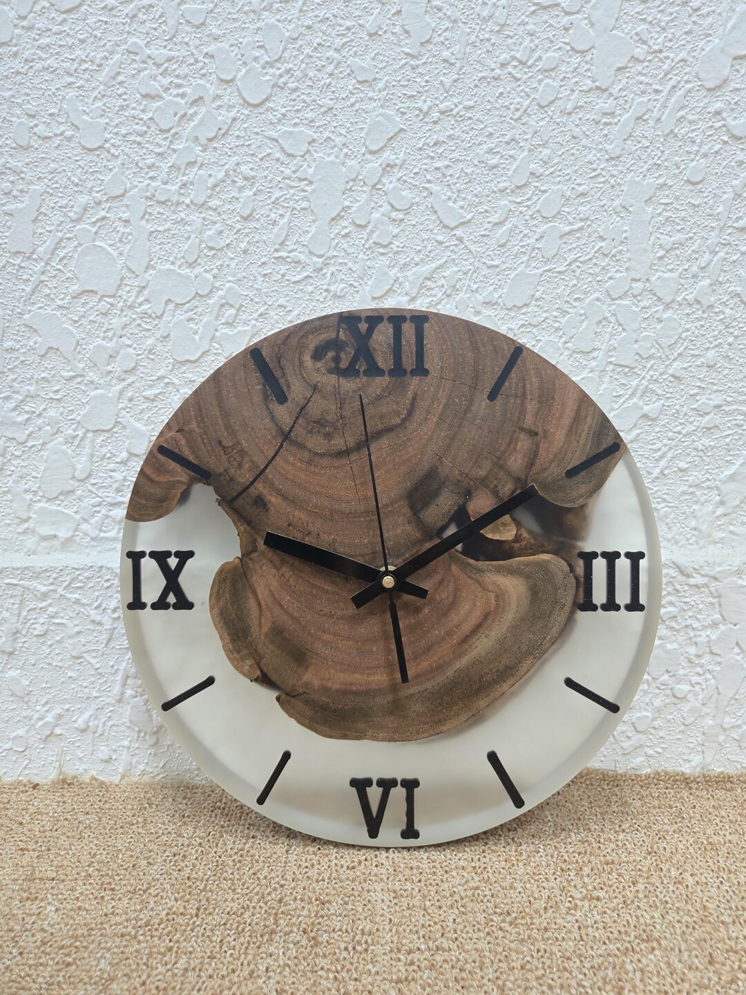 Rustic Timepiece Time in Bloom – Rustic Resin Wall Clock With Natural Wood Art | Silent ...
