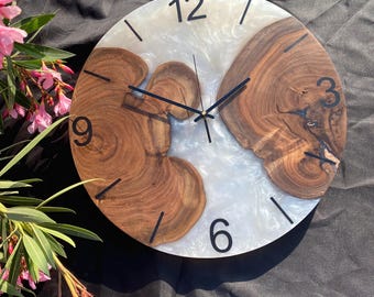 Modern Wooden Epoxy Resin Wall Clock –  Rustic Decor, Silent Quartz, Unique Home & Office Accent