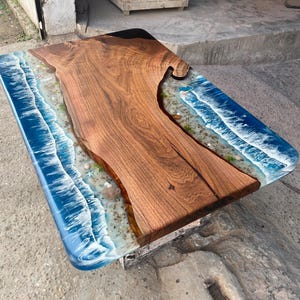 Custom Epoxy Resin & Walnut Ocean Table – 200-300 Year Old Timber, Custom Dining Table, Epoxy Coffee Table, Ocean Wave Table, River Table