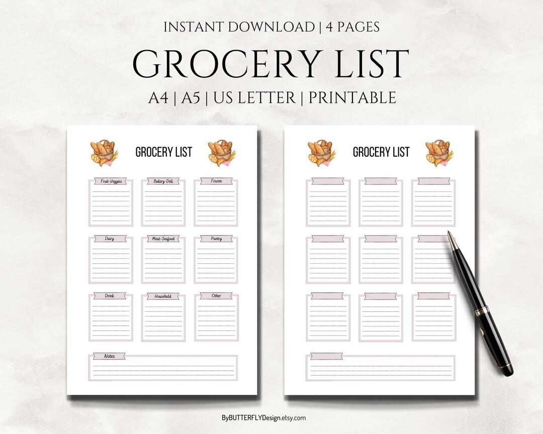 Grocery List Printable Template Grocery Planner Food Shopping List Grocery List Template A4/a5