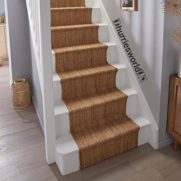 Jute Stairs Runner Natural Fiber jute Runner Rug Vintage Style CUSTOM Size Hallway Entryway Kitchen Floor Laundry Carpet Runner Rug Non Slip