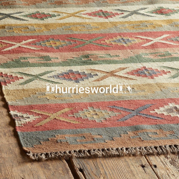 5x8 Wool Jute Kilim Rug, HomeDecor Rugs, Coustme Size Wool Rug, Vintage Area Rug, Boho Decor Rug, Handmade Wool Jute Rug