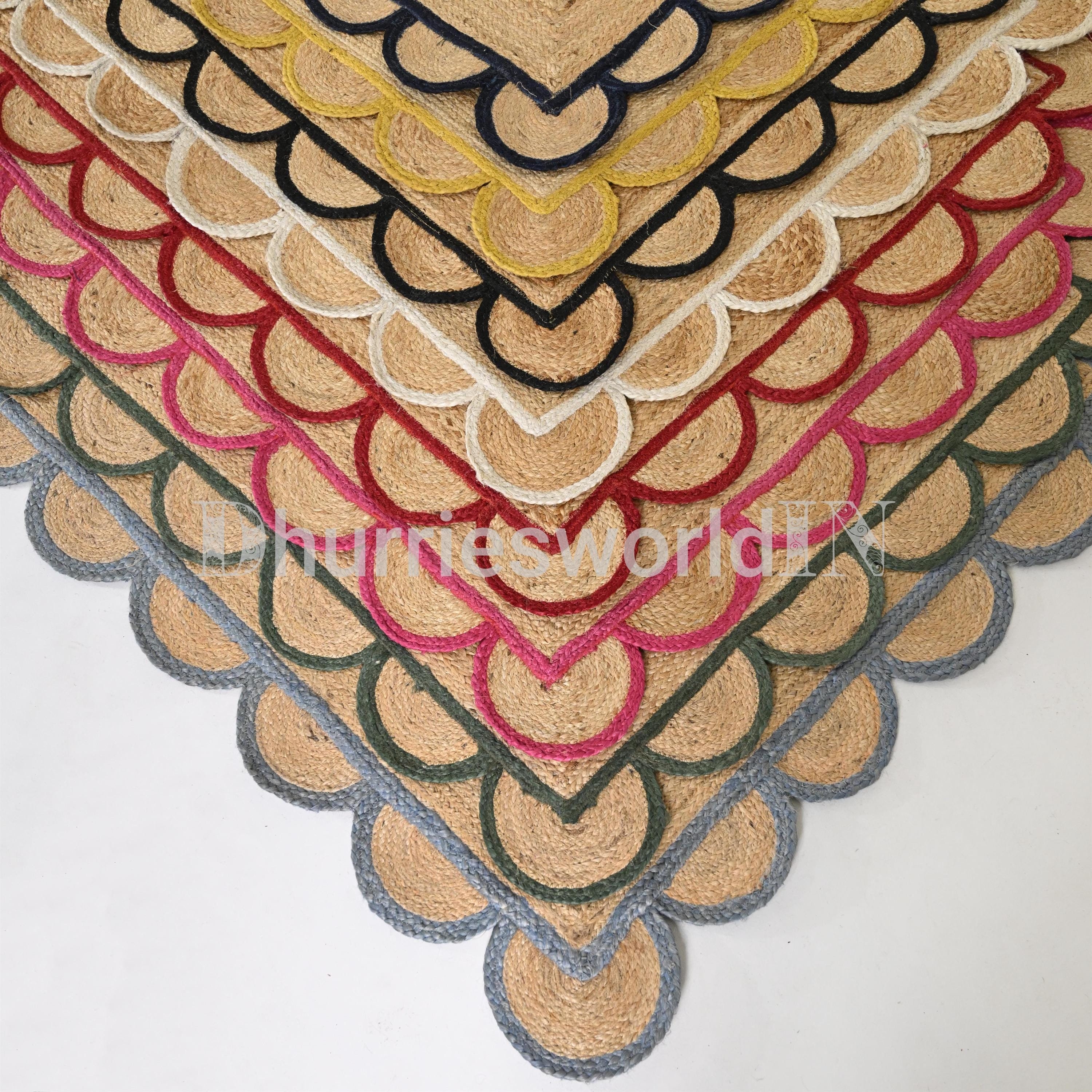 Carpette en jute tissée à la main : bords festonnés bohèmes, fibre naturelle