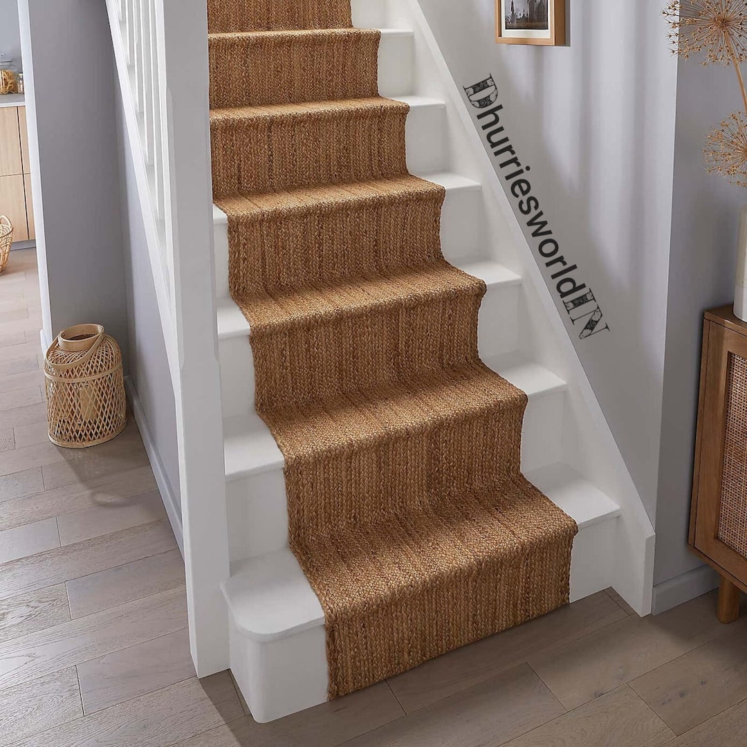 Jute Stairs Runner Natural Fiber Jute Runner Rug Vintage Style CUSTOM Size Hallway Entryway