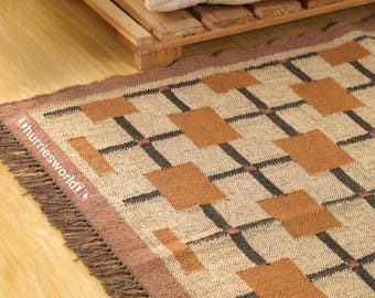 Wollen jute kelimtapijt, handgeweven wollen jute tapijten Jute kelimtapijt, platgeweven tapijt, boho-tapijt, Indiaas dhurrie-tapijt, Navajo-kelimtapijt, tapijt aanpassen
