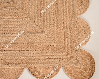 Scalloped Jute Runner Rug: Handbraided Natural Fiber Hallway Rug
