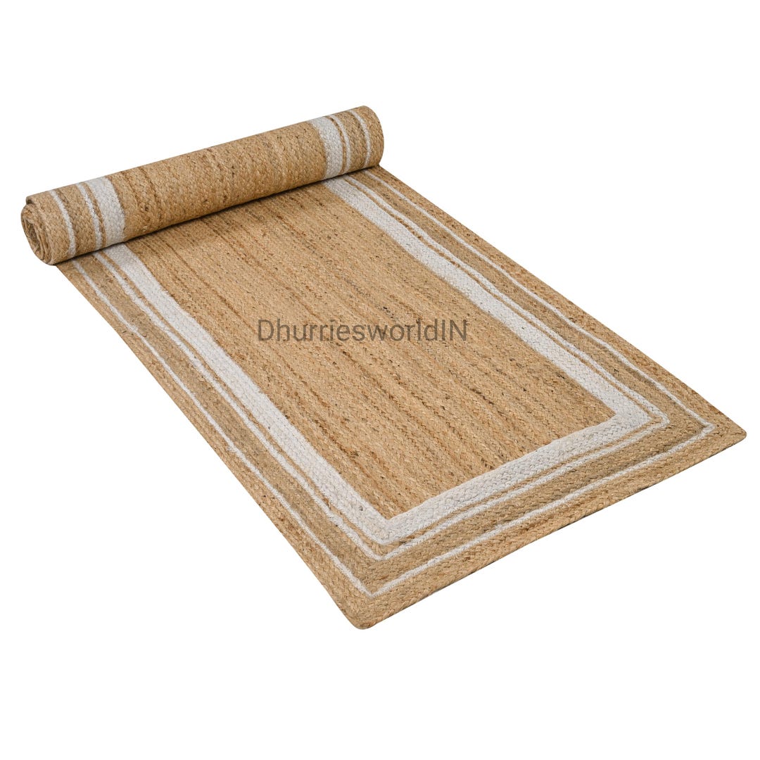 Handwoven Jute Rug: Natural Fiber Runner With Scalloped Border - Etsy