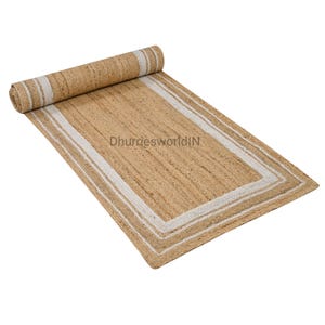 Handwoven Jute Rug: Natural Fiber Runner with Scalloped Border