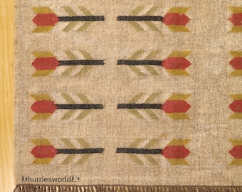 Handwoven Wool Jute Kilim Rug, Bohemian Indian Dhurrie, Custom Size