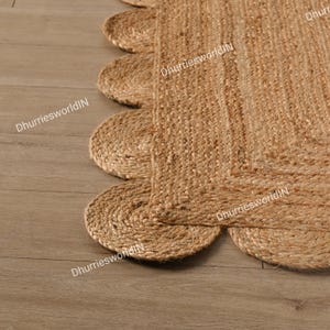 Scalloped Jute Runner Rug: Handbraided Natural Fiber Hallway Rug