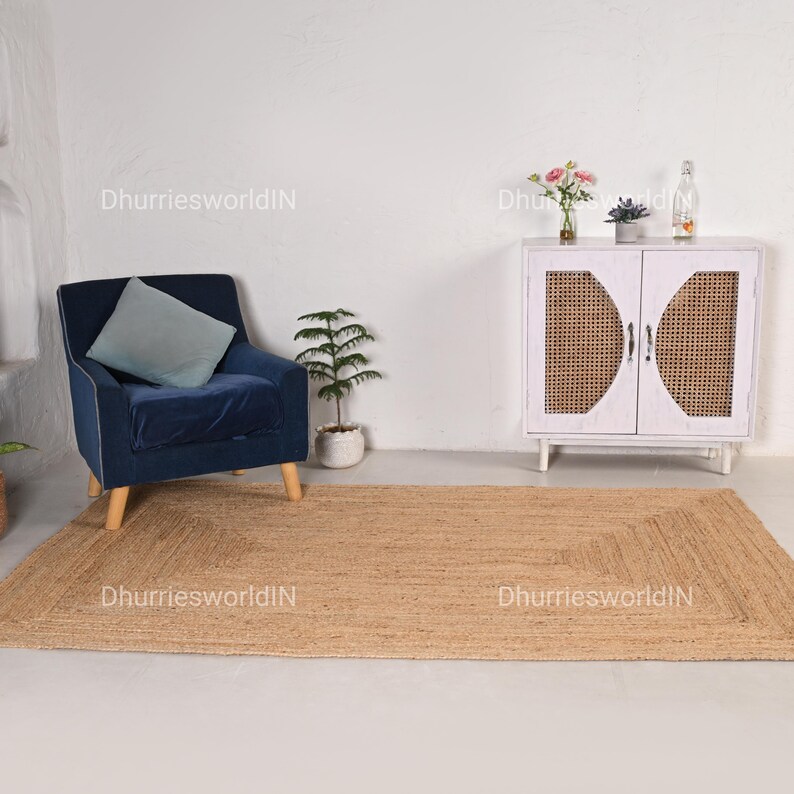 Dywan z juty pleciony ręcznie – naturalny dywan w stylu boho, pleciony, prostokątny, dywan w stylu boho, dywan z juty, kwadratowy dywan z juty, dywan na wymiar zdjęcie 14