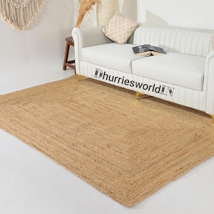 Natural Jute Rug- Wavy Edge Rug, Scalloped Jute Rug, Bohemian Rug, Jute Scalloped Rug, Jute Rug Rectangular, Scallop Jute Rug, Custom Rug