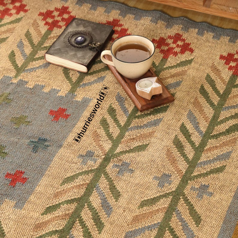 Handwoven Wool Jute Kilim Rug, Geometric Boho Decor,fringed rug, handwoven rug, southwestern rug, area rug, bohemian decor, boho rug, eclectic decor, farmhouse decor, geometric rug, rustic decor, tribal rug, vintage rug, wool rug