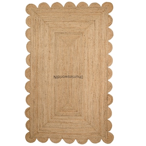 Natural Jute Scalloped Rug, Handwoven Area Rug image 1