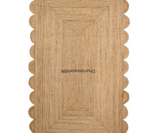 Natural Jute Scalloped Rug, Handwoven Area Rug