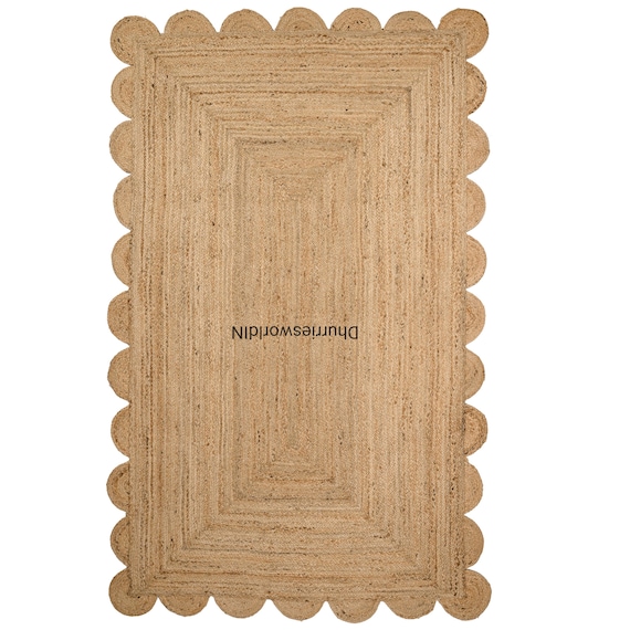 Natural Jute Scalloped Rug, Handwoven Area Rug